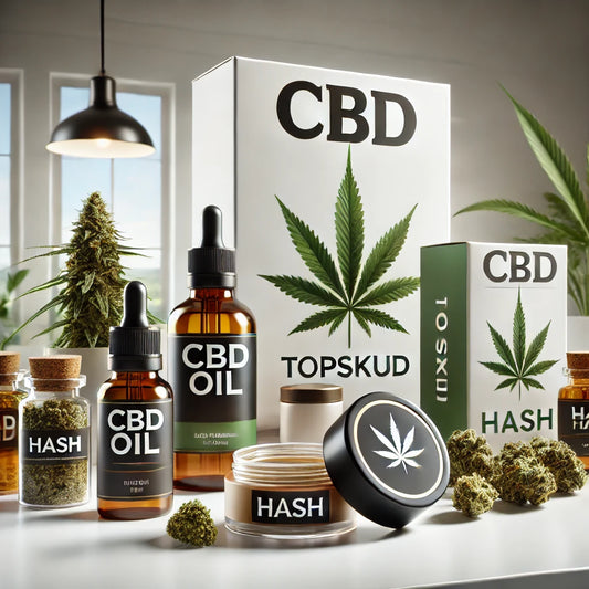 Produktbillede af CBD-olie, hash og topskud fra Copenhagen Weed.