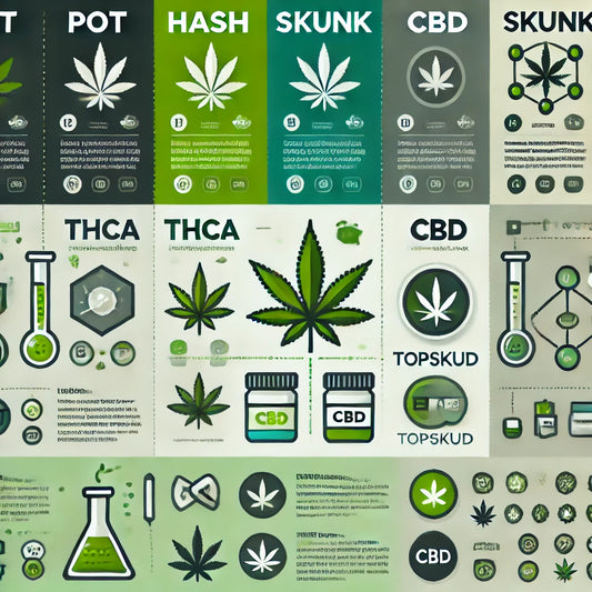 Forskellen på Pot, Hash, Skunk, THCA, CBD og Topskud