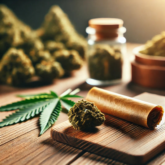 Premium THCA hash og cannabisblad præsenteret på en ren træoverflade. Køb lovligt hash af høj kvalitet i Nordsjælland hos CopenhagenWeed.dk